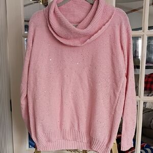 Women's Pink Cowl Neck Sequin Sweater